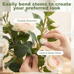 HOMCOM 65cm Artificial Camellia Flower Plant in Pot with 116 Lush Leaves & Moss Effect, White - thumbnail 6