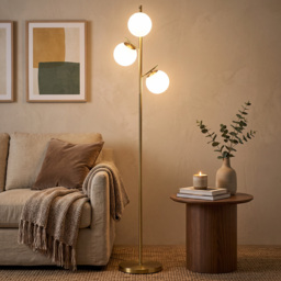 HOMCOM 3-Light Tree Floor Lamps for Living Room, Modern Standing Lamp for Bedroom w/ Globe Lampshade, Steel Base, Gold Tone - Aosom UK - thumbnail 8