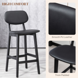 HOMCOM Bar Stools Set of 2, Modern Breakfast Bar Chairs, Faux Leather Upholstered Counter Bar Stool with Backs and Wood Legs, Black - Aosom UK - thumbnail 5