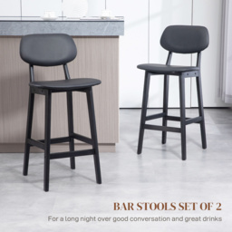 HOMCOM Bar Stools Set of 2, Modern Breakfast Bar Chairs, Faux Leather Upholstered Counter Bar Stool with Backs and Wood Legs, Black - Aosom UK - thumbnail 4