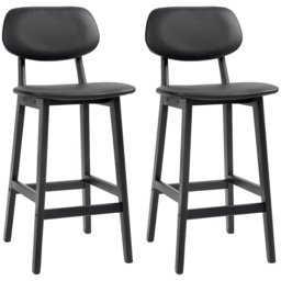 HOMCOM Bar Stools Set of 2, Modern Breakfast Bar Chairs, Faux Leather Upholstered Counter Bar Stool with Backs and Wood Legs, Black - Aosom UK - thumbnail 1