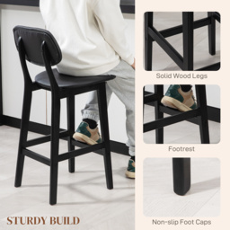 HOMCOM Bar Stools Set of 2, Modern Breakfast Bar Chairs, Faux Leather Upholstered Counter Bar Stool with Backs and Wood Legs, Black - Aosom UK - thumbnail 6