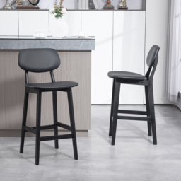 HOMCOM Bar Stools Set of 2, Modern Breakfast Bar Chairs, Faux Leather Upholstered Counter Bar Stool with Backs and Wood Legs, Black - Aosom UK - thumbnail 8