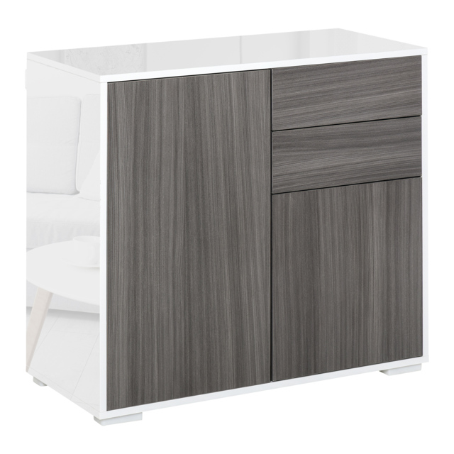 HOMCOM Modern Sideboard, Contemporary Design, Push-Open, Living room sideboard with 2 Drawers & 2 Doors, Light Grey and White - Aosom UK - image 1