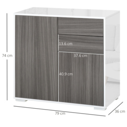 HOMCOM Modern Sideboard, Contemporary Design, Push-Open, Living room sideboard with 2 Drawers & 2 Doors, Light Grey and White - Aosom UK - thumbnail 3