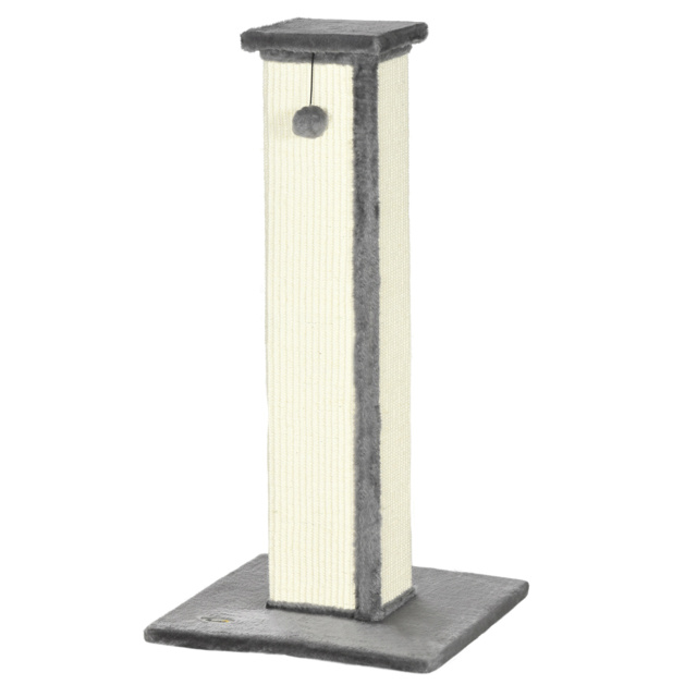 PawHut 81cm Cat Scratcher, Vertical Full Scratcher with Natural Sisal Rope, Hanging Ball and Soft Plush, Grey - Aosom UK - image 1
