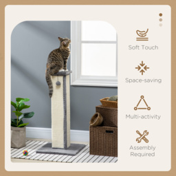 PawHut 81cm Cat Scratcher, Vertical Full Scratcher with Natural Sisal Rope, Hanging Ball and Soft Plush, Grey - Aosom UK - thumbnail 4