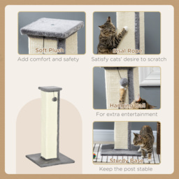 PawHut 81cm Cat Scratcher, Vertical Full Scratcher with Natural Sisal Rope, Hanging Ball and Soft Plush, Grey - Aosom UK - thumbnail 5