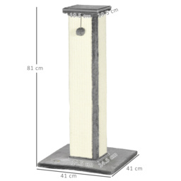 PawHut 81cm Cat Scratcher, Vertical Full Scratcher with Natural Sisal Rope, Hanging Ball and Soft Plush, Grey - Aosom UK - thumbnail 3