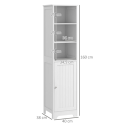 HOMCOM Slim Bathroom Storage Cabinet, Tall Bathroom Cabinet with 3 Open Shelves and Adjustable Shelf, White - thumbnail 3
