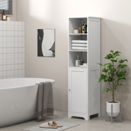 HOMCOM Slim Bathroom Storage Cabinet, Tall Bathroom Cabinet with 3 Open Shelves and Adjustable Shelf, White - thumbnail 2