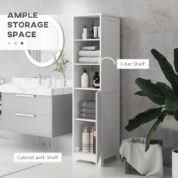 HOMCOM Slim Bathroom Storage Cabinet, Tall Bathroom Cabinet with 3 Open Shelves and Adjustable Shelf, White - thumbnail 4