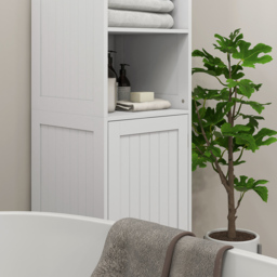 HOMCOM Slim Bathroom Storage Cabinet, Tall Bathroom Cabinet with 3 Open Shelves and Adjustable Shelf, White - thumbnail 8