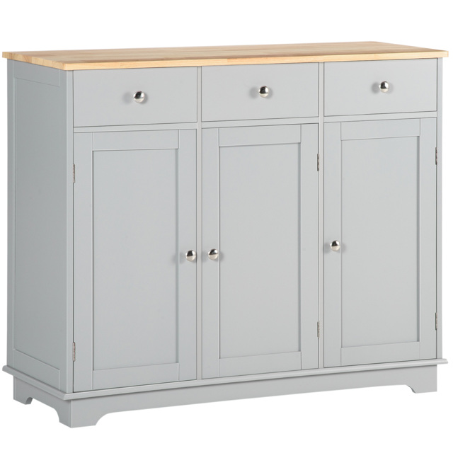 HOMCOM Sideboard with Rubberwood Top and Independent Storage Shelves - Grey - image 1