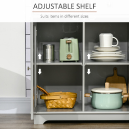 HOMCOM Sideboard with Rubberwood Top and Independent Storage Shelves - Grey - thumbnail 5