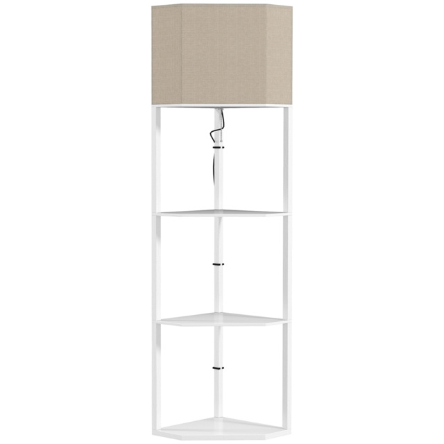 HOMCOM Corner Floor Lamp with Shelves, Tall Standing Lamps for Living Room, with Pull Chain Switch Bulb not Included, White - Aosom UK - image 1