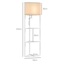HOMCOM Corner Floor Lamp with Shelves, Tall Standing Lamps for Living Room, with Pull Chain Switch Bulb not Included, White - Aosom UK - thumbnail 3
