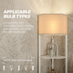 HOMCOM Corner Floor Lamp with Shelves, Tall Standing Lamps for Living Room, with Pull Chain Switch Bulb not Included, White - Aosom UK - thumbnail 7
