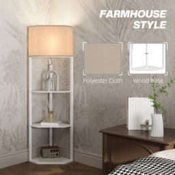 HOMCOM Corner Floor Lamp with Shelves, Tall Standing Lamps for Living Room, with Pull Chain Switch Bulb not Included, White - Aosom UK - thumbnail 5