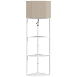 HOMCOM Corner Floor Lamp with Shelves, Tall Standing Lamps for Living Room, with Pull Chain Switch Bulb not Included, White - Aosom UK - thumbnail 1