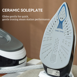 HOMCOM Steam Generator Iron with ECO Mode, Self-Cleaning, Powerful Vertical Steam, Automatic Shut-Off, Ceramic Non-stick Soleplate, Large 1.5L Detachable Water Tank, 8 Bar, 2600W, Blue - thumbnail 6