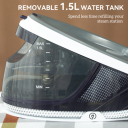 HOMCOM Steam Generator Iron with ECO Mode, Self-Cleaning, Powerful Vertical Steam, Automatic Shut-Off, Ceramic Non-stick Soleplate, Large 1.5L Detachable Water Tank, 8 Bar, 2600W, Blue - thumbnail 5