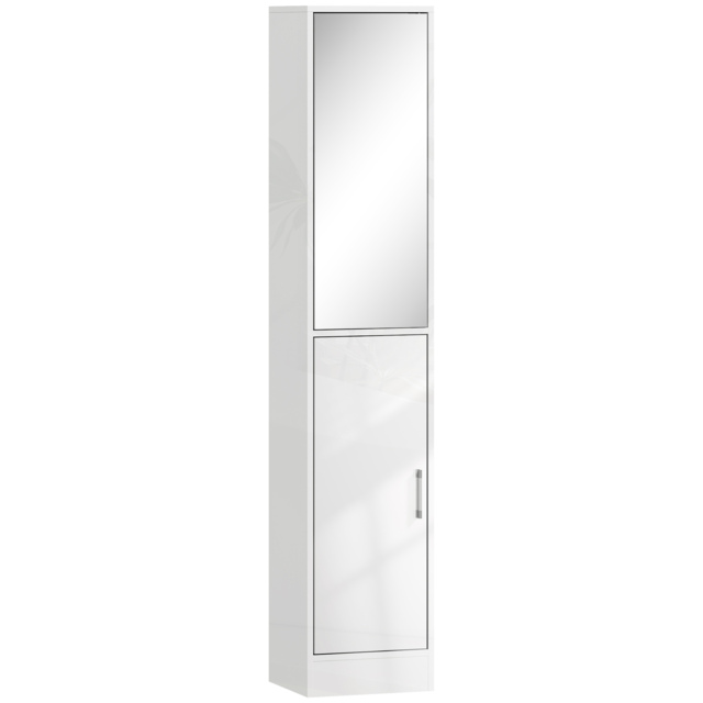 kleankin Tall Bathroom Cabinet with Mirror and Adjustable Shelf - High Gloss White - image 1