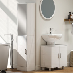 kleankin Tall Bathroom Cabinet with Mirror and Adjustable Shelf - High Gloss White - thumbnail 8