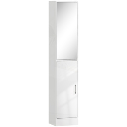 kleankin Tall Bathroom Cabinet with Mirror and Adjustable Shelf - High Gloss White - thumbnail 1