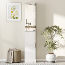 kleankin Tall Bathroom Cabinet with Mirror and Adjustable Shelf - High Gloss White - thumbnail 7