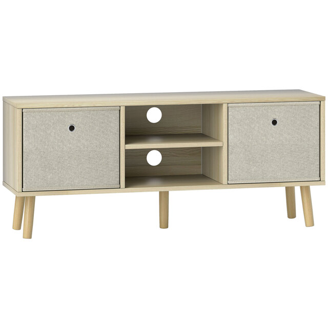 HOMCOM TV Cabinet Stand Unit for TVs up to 50'' with Foldable Drawers, Entertainment Centre for Living Room Natural - Aosom UK - image 1
