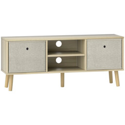 HOMCOM TV Cabinet Stand Unit for TVs up to 50'' with Foldable Drawers, Entertainment Centre for Living Room Natural - Aosom UK