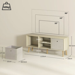 HOMCOM TV Cabinet Stand Unit for TVs up to 50'' with Foldable Drawers, Entertainment Centre for Living Room Natural - Aosom UK - thumbnail 3