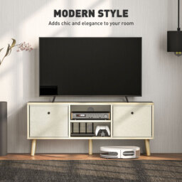 HOMCOM TV Cabinet Stand Unit for TVs up to 50'' with Foldable Drawers, Entertainment Centre for Living Room Natural - Aosom UK - thumbnail 4