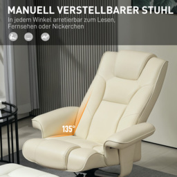 HOMCOM Faux Leather Manual Recliner and Footstool Set - Cream White - thumbnail 4
