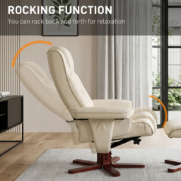HOMCOM Faux Leather Manual Recliner and Footstool Set - Cream White - thumbnail 5