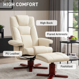 HOMCOM Faux Leather Manual Recliner and Footstool Set - Cream White - thumbnail 6
