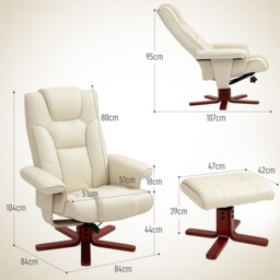 HOMCOM Faux Leather Manual Recliner and Footstool Set - Cream White - thumbnail 3
