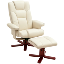 HOMCOM Faux Leather Manual Recliner and Footstool Set - Cream White - thumbnail 1