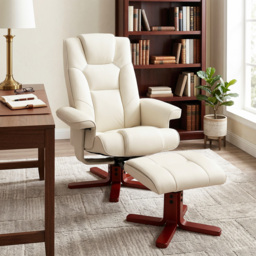 HOMCOM Faux Leather Manual Recliner and Footstool Set - Cream White - thumbnail 8