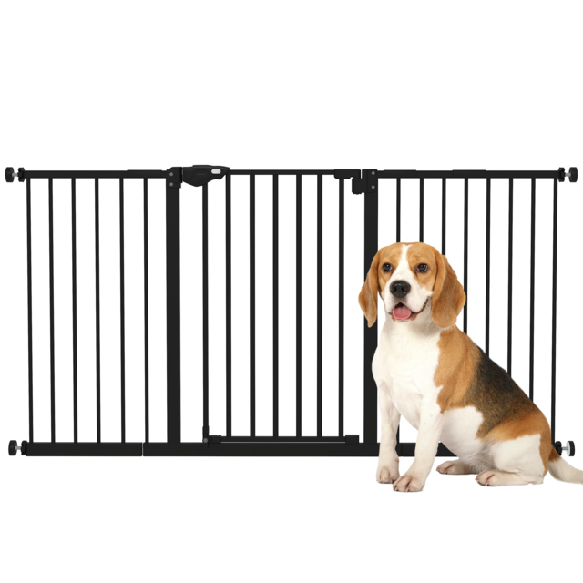 PawHut Retractable Pet Safety Gate Dog Barrier Home Doorway Corridors Room Divider Stair w/ 3 Extensions, Adjustable Screws 76.2 x 152.3 cm - Aosom UK - image 1