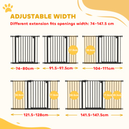 PawHut Retractable Pet Safety Gate Dog Barrier Home Doorway Corridors Room Divider Stair w/ 3 Extensions, Adjustable Screws 76.2 x 152.3 cm - Aosom UK - thumbnail 4