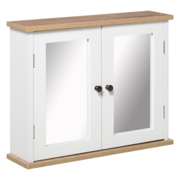 Kleankin Mirror Cabinet for Bathroom Mirror Cupboard Wall Mounted Storage Cupboard with Double Door and Adjustable Shelf, White - thumbnail 1
