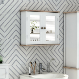 Kleankin Mirror Cabinet for Bathroom Mirror Cupboard Wall Mounted Storage Cupboard with Double Door and Adjustable Shelf, White - thumbnail 2