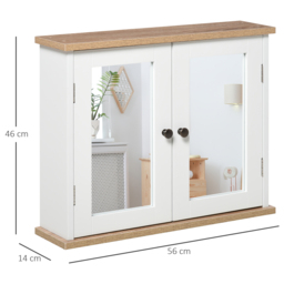 Kleankin Mirror Cabinet for Bathroom Mirror Cupboard Wall Mounted Storage Cupboard with Double Door and Adjustable Shelf, White - thumbnail 3