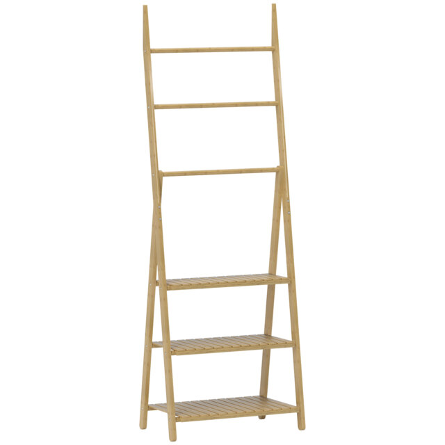 HOMCOM Three-Shelf Bamboo Storage Unit, with Towel Racks - Natural Finish - image 1