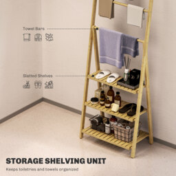 HOMCOM Three-Shelf Bamboo Storage Unit, with Towel Racks - Natural Finish - thumbnail 5