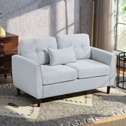 HOMCOM 2 Seat Sofa Double Sofa Loveseat Fabric Wooden Legs Tufted Design for Living Room, Dining Room, Office, Light Grey - thumbnail 2
