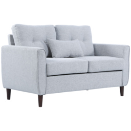 HOMCOM 2 Seat Sofa Double Sofa Loveseat Fabric Wooden Legs Tufted Design for Living Room, Dining Room, Office, Light Grey - thumbnail 1