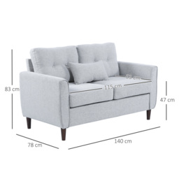 HOMCOM 2 Seat Sofa Double Sofa Loveseat Fabric Wooden Legs Tufted Design for Living Room, Dining Room, Office, Light Grey - thumbnail 3